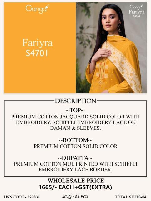 Ganga fariyra 4701 dress material wholesale manufacturer